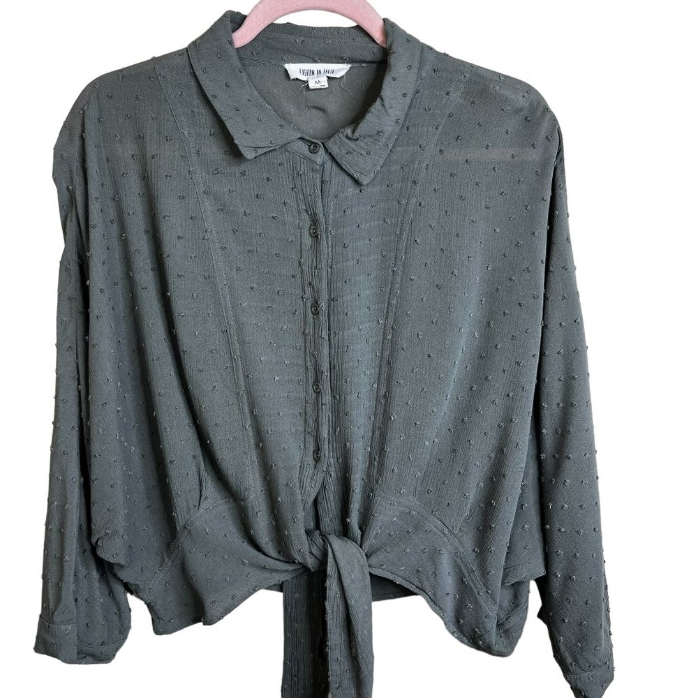 Fashion On Earth Cropped Dots Tie Front Blouse